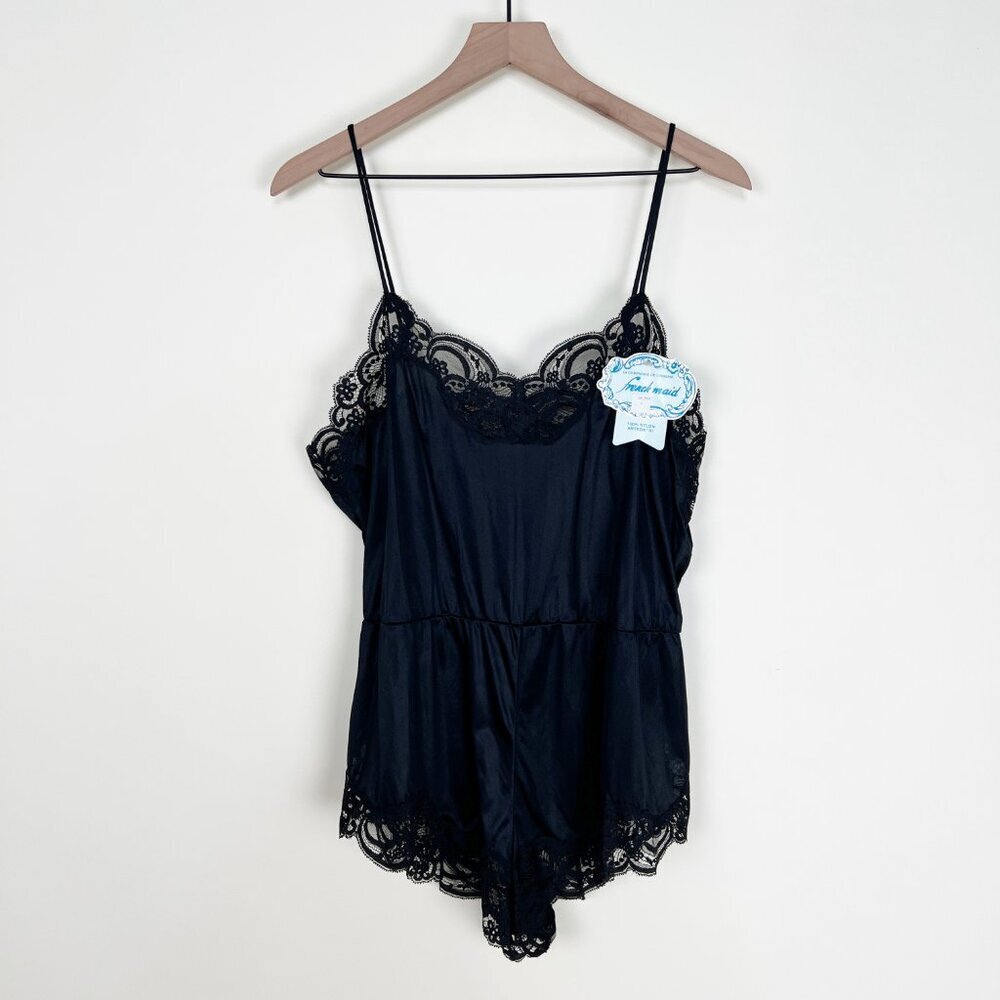 Deadstock Vintage Silky Sheer Lace Lingerie Romper Slip Sexy Shorts Jumpsuit New